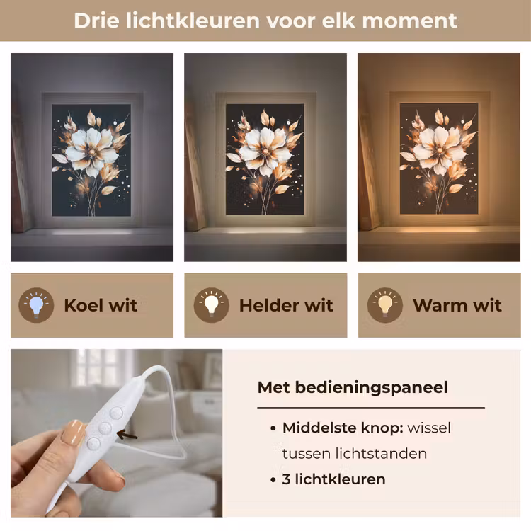 Bloem - Verf - Goud - Graffiti - Modern Light Box met kabel (Tafellamp) klein -USP_lichtkleurNL