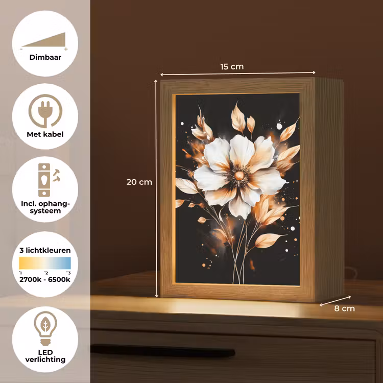 Bloem - Verf - Goud - Graffiti - Modern Light Box met kabel (Tafellamp) klein -USP_NL