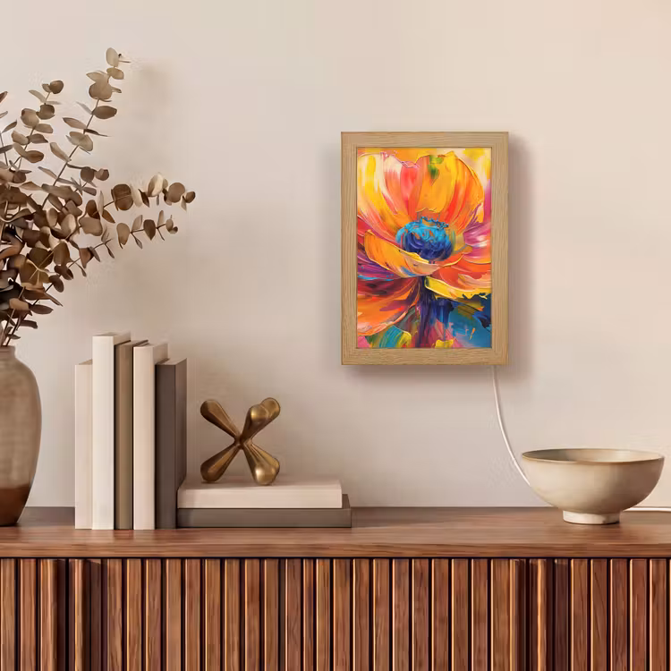 Bloem - Verflook - Modern - Abstract - Kleuren Light Box met kabel (Tafellamp) klein -sfeer2