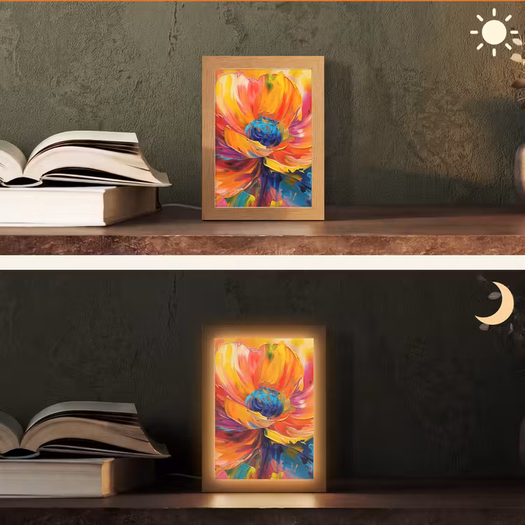Bloem - Verflook - Modern - Abstract - Kleuren Light Box met kabel (Tafellamp) klein -sfeer3