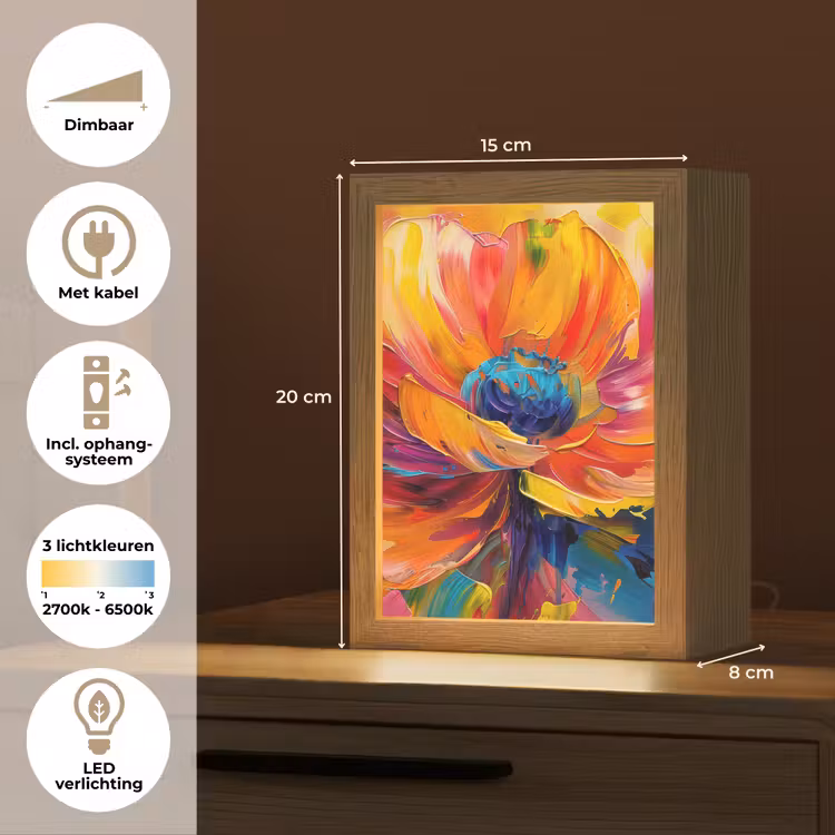 Bloem - Verflook - Modern - Abstract - Kleuren Light Box met kabel (Tafellamp) klein -USP_NL