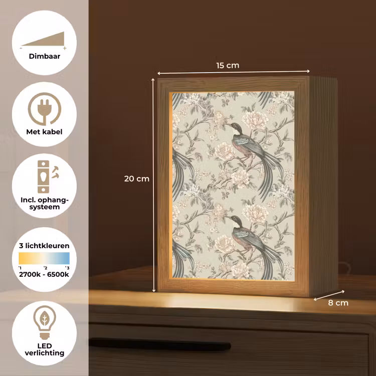 Bloem - Vogel - Kleurrijk Light Box met kabel (Tafellamp) klein 925 -USP_NL
