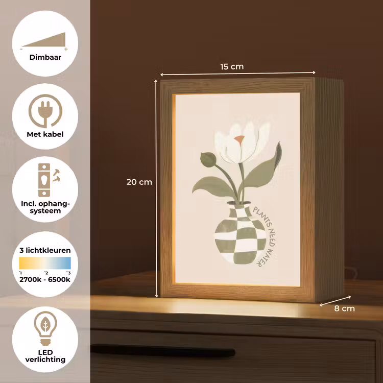 Bloem - Wit - Vaas - Quote Light Box met kabel (Tafellamp) klein -USP_NL