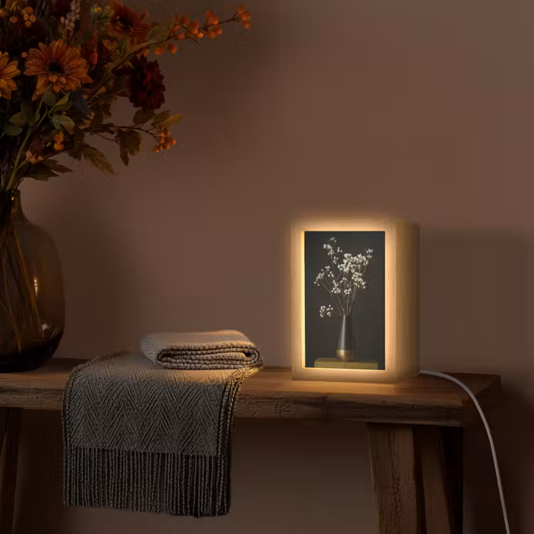Bloembollen - Wit - Vaas - Minimalistisch Light Box met kabel (Tafellamp) klein -sfeer4