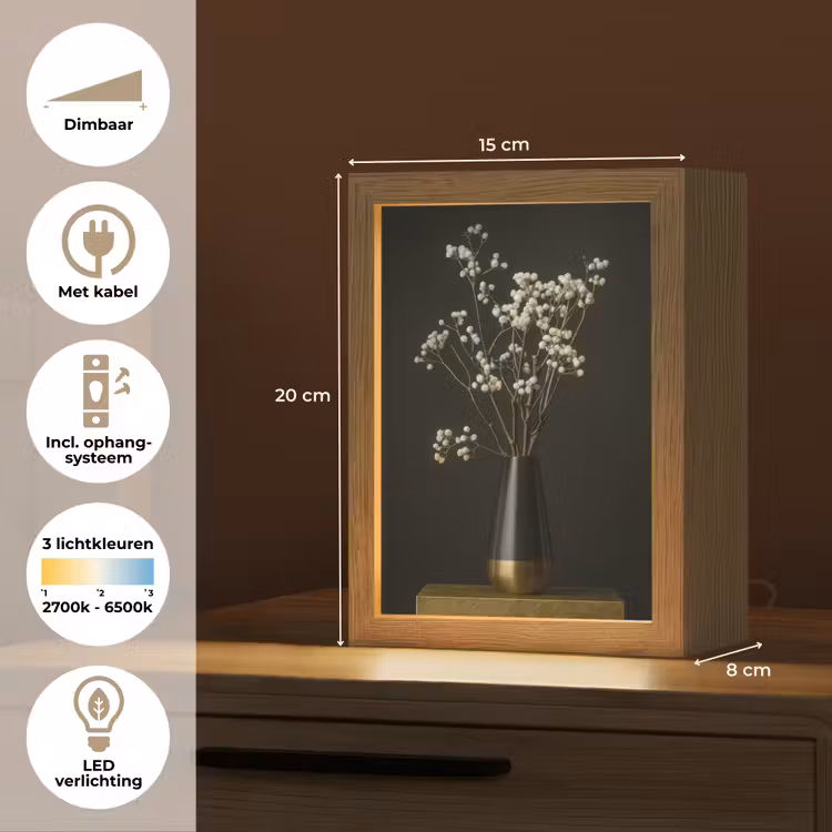Bloembollen - Wit - Vaas - Minimalistisch Light Box met kabel (Tafellamp) klein -USP_NL