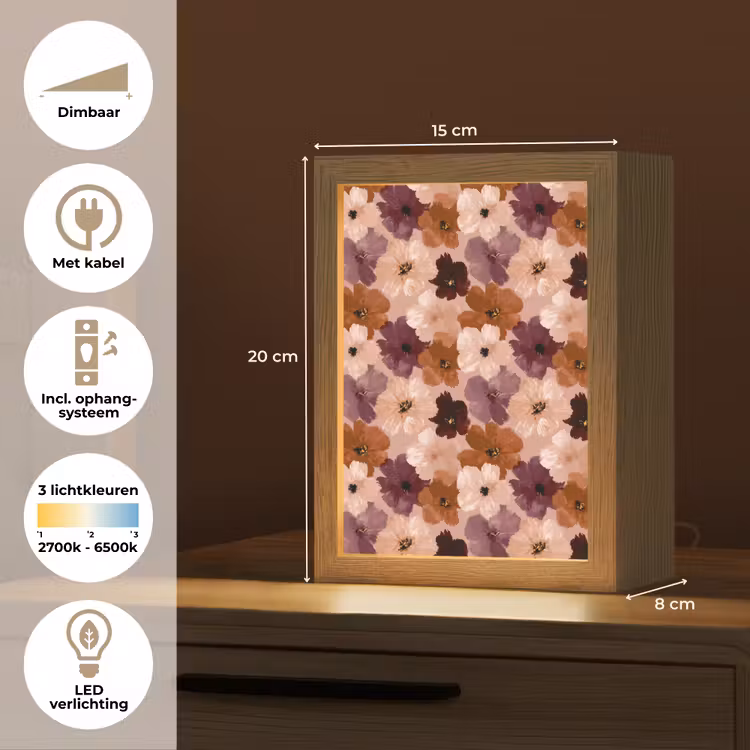 Bloemen - Abstract - Aardetinten Light Box met kabel (Tafellamp) klein 925 -USP_NL