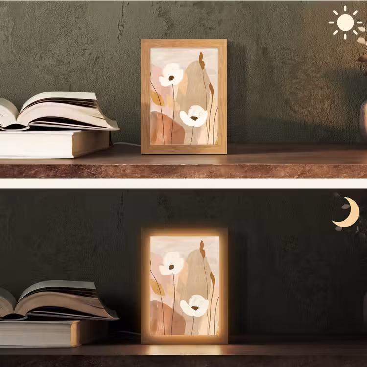 Bloemen - Abstract - Beige - Line art Light Box met kabel (Tafellamp) klein -sfeer3