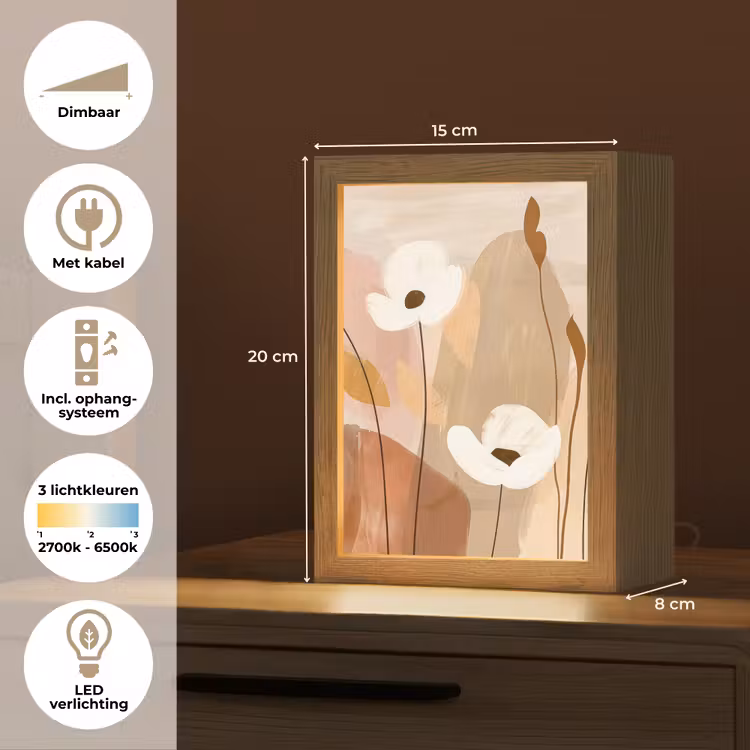 Bloemen - Abstract - Beige - Line art Light Box met kabel (Tafellamp) klein -USP_NL