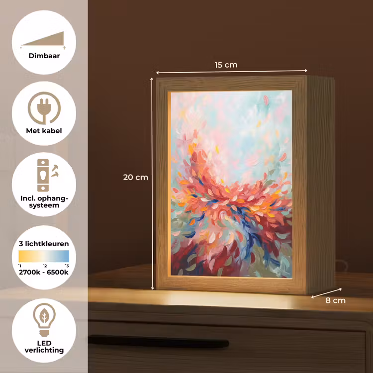 Bloemen - Abstract - Kunst - Modern Light Box met kabel (Tafellamp) klein -USP_NL