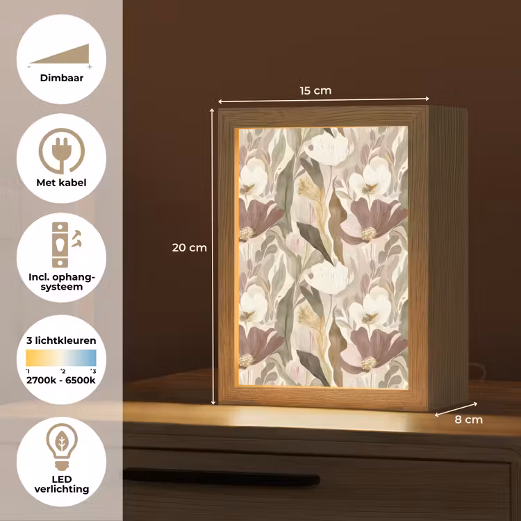 Bloemen - Aquarel - Kleurrijk Light Box met kabel (Tafellamp) klein 925 -USP_NL
