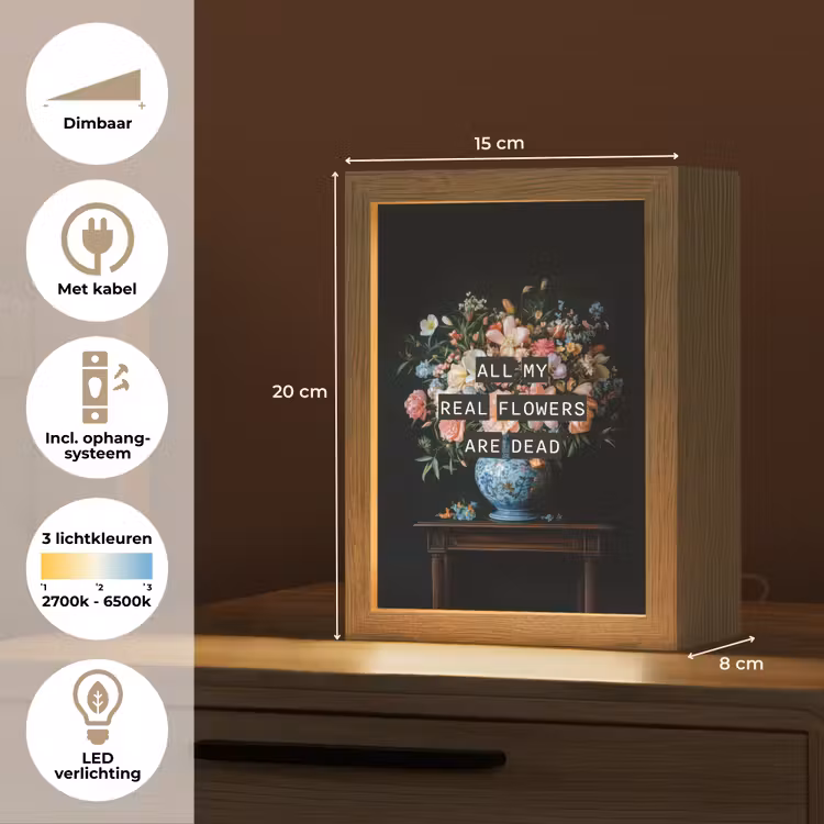 Bloemen - Art - Pastel - Quotes Light Box met kabel (Tafellamp) klein -USP_NL