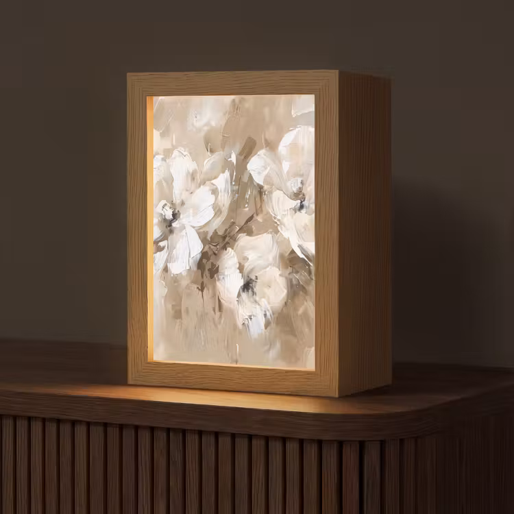 Bloemen - Beige - Abstract - Modern Light Box met kabel (Tafellamp) klein -z3d_website