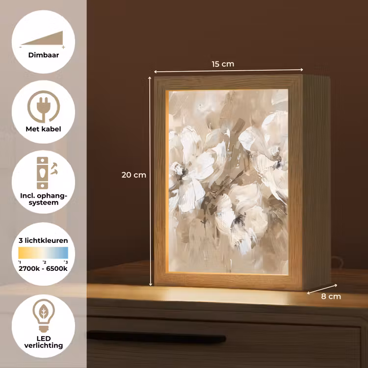 Bloemen - Beige - Abstract - Modern Light Box met kabel (Tafellamp) klein -USP_NL