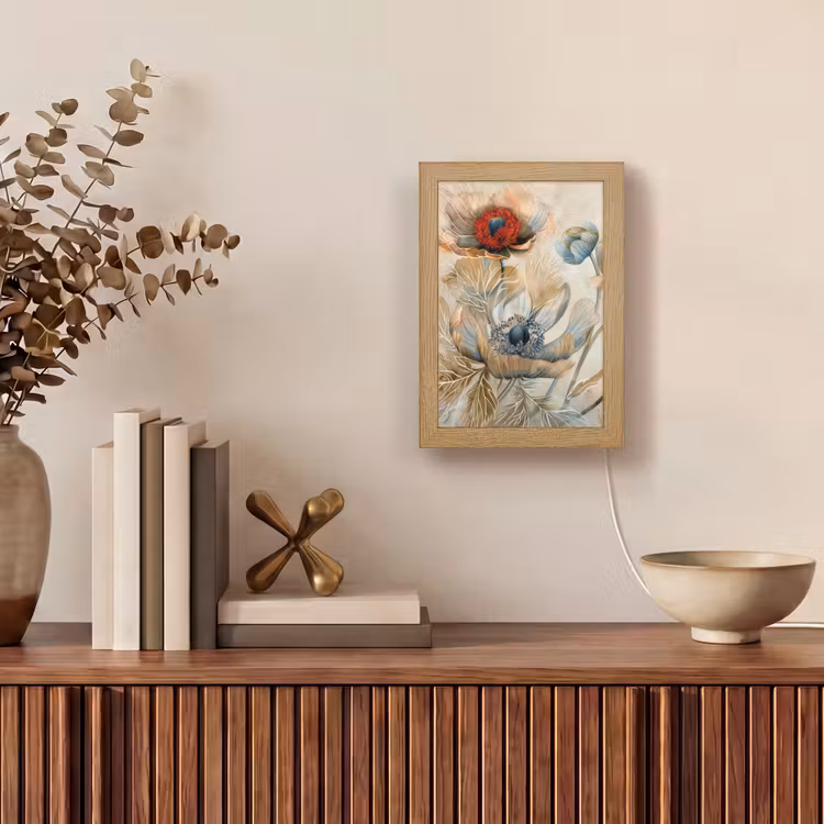 Bloemen - Beige - Modern - Illustratie Light Box met kabel (Tafellamp) klein -sfeer2