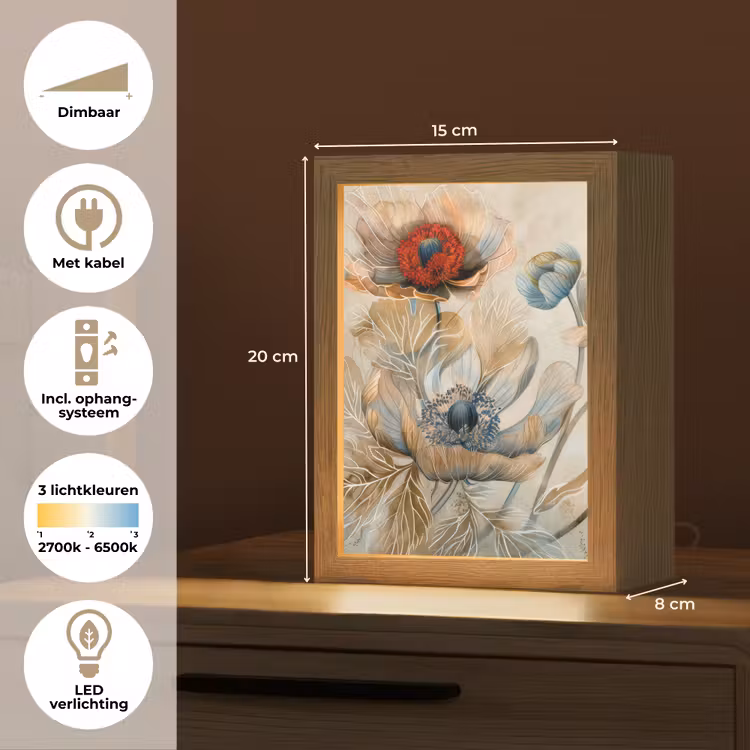 Bloemen - Beige - Modern - Illustratie Light Box met kabel (Tafellamp) klein -USP_NL