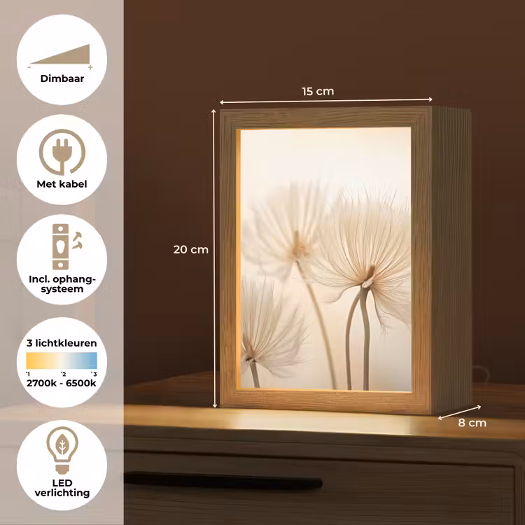 Bloemen - Beige - Natuur Light Box met kabel (Tafellamp) klein -USP_NL
