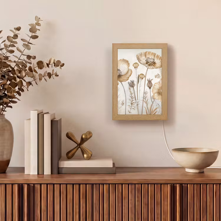 Bloemen - Beige - Natuur - Illustratie Light Box met kabel (Tafellamp) klein -sfeer2