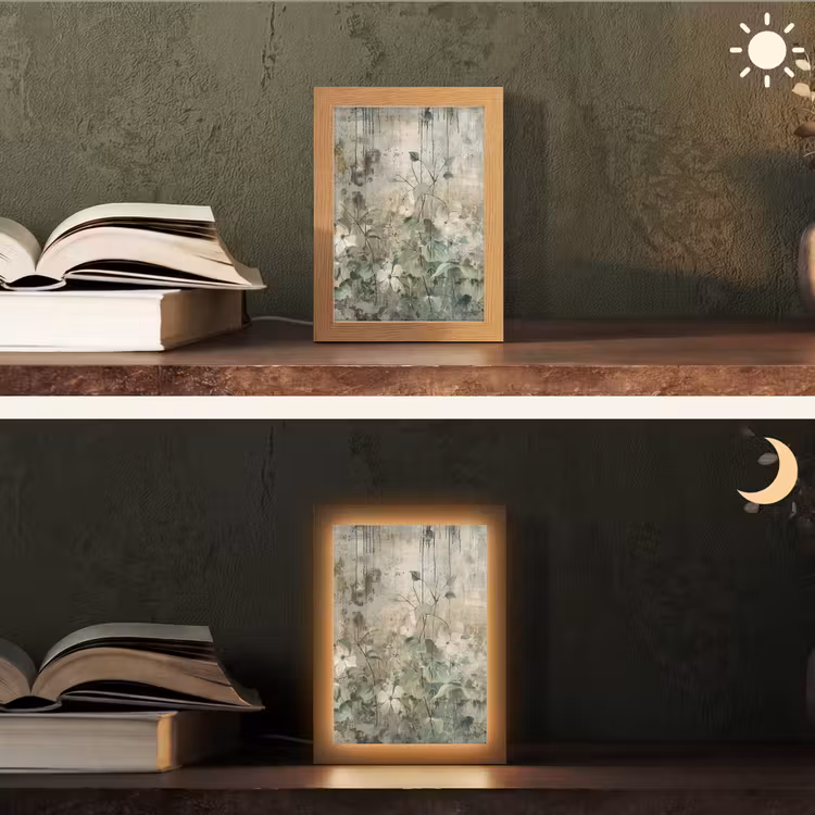 Bloemen - Bladeren - Abstract - Modern Light Box met kabel (Tafellamp) klein -sfeer3