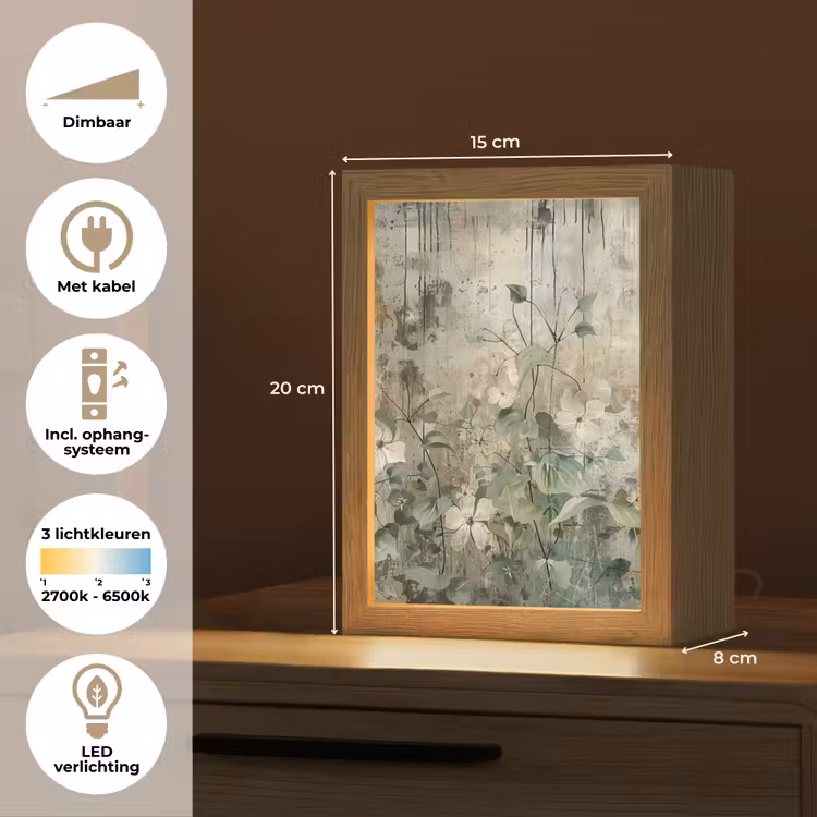 Bloemen - Bladeren - Abstract - Modern Light Box met kabel (Tafellamp) klein -USP_NL