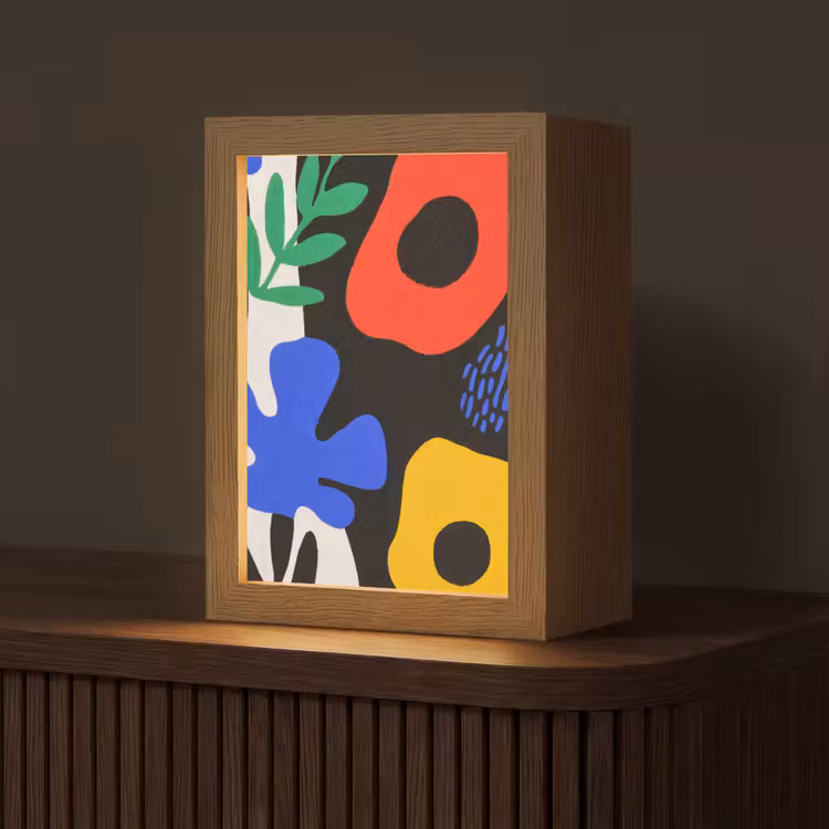 Bloemen - Bladeren - Abstract - Zwart Light Box met kabel (Tafellamp) klein -z3d_website