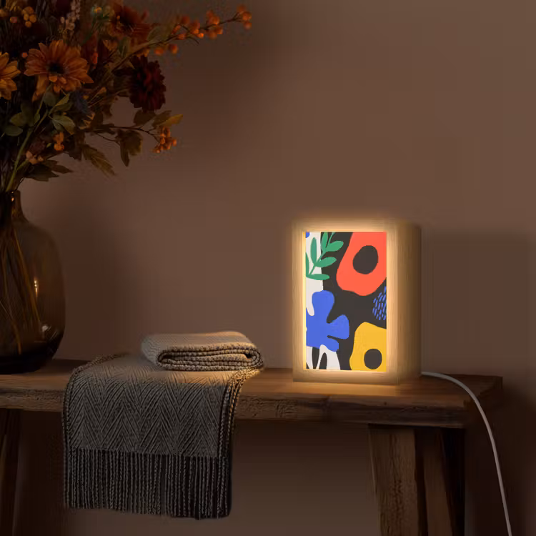Bloemen - Bladeren - Abstract - Zwart Light Box met kabel (Tafellamp) klein -sfeer4