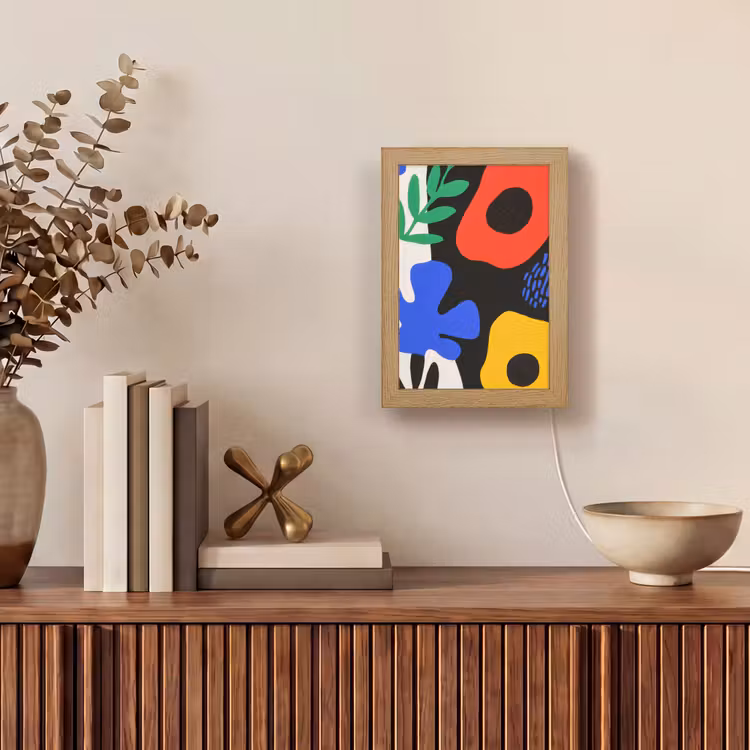 Bloemen - Bladeren - Abstract - Zwart Light Box met kabel (Tafellamp) klein -sfeer2
