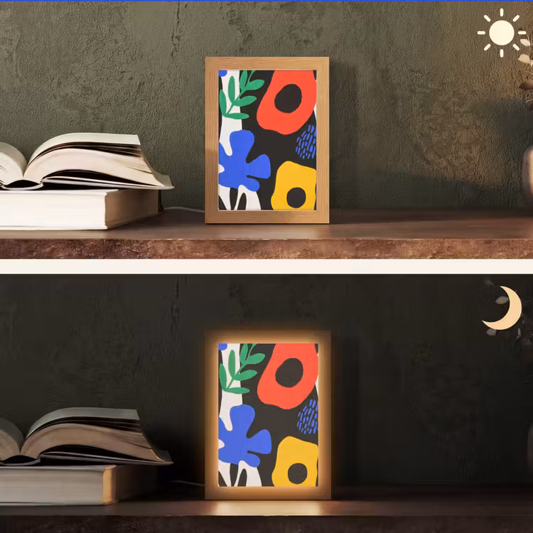 Bloemen - Bladeren - Abstract - Zwart Light Box met kabel (Tafellamp) klein -sfeer3