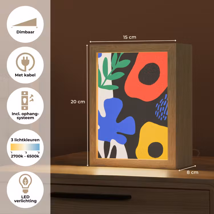 Bloemen - Bladeren - Abstract - Zwart Light Box met kabel (Tafellamp) klein -USP_NL