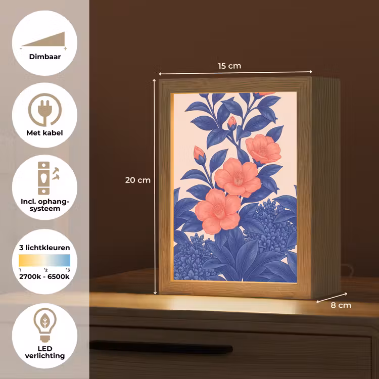 Tafellamp - Bloemen - Bladeren - Botanisch - Bloemen - Bladeren - Botanisch Light Box met kabel (Tafellamp) klein
