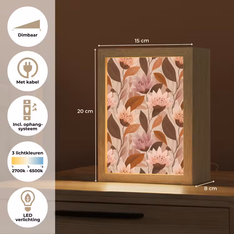 Bloemen - Bladeren - Bruin Light Box met kabel (Tafellamp) klein 925 -USP_NL