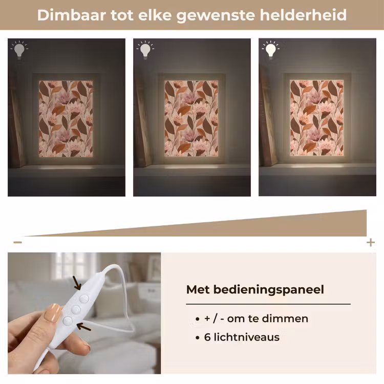 Bloemen - Bladeren - Bruin Light Box met kabel (Tafellamp) klein 925 -USP_dimbaarNL