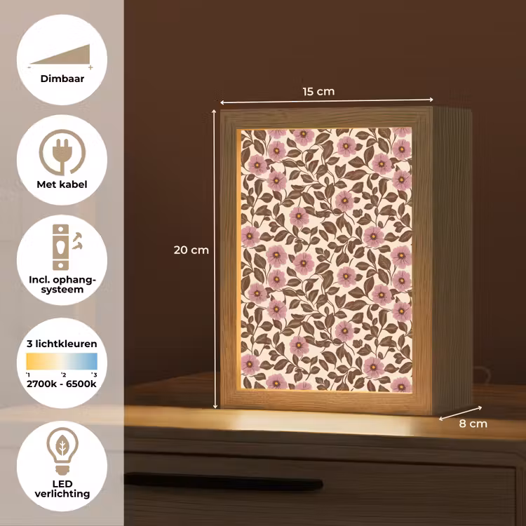 Bloemen - Bladeren - Kleurrijk Light Box met kabel (Tafellamp) klein 925 -USP_NL