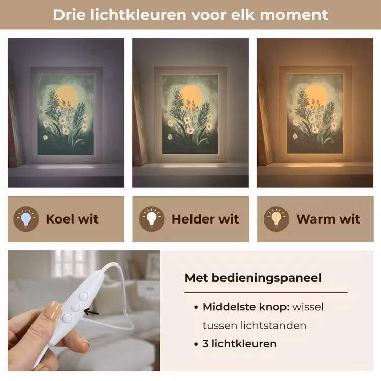 Bloemen - Bladeren - Zon - Groen Light Box met kabel (Tafellamp) klein -USP_lichtkleurNL