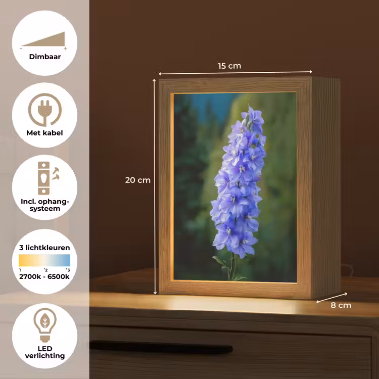 Bloemen - Blauw - Dennenboom Light Box met kabel (Tafellamp) klein -USP_NL