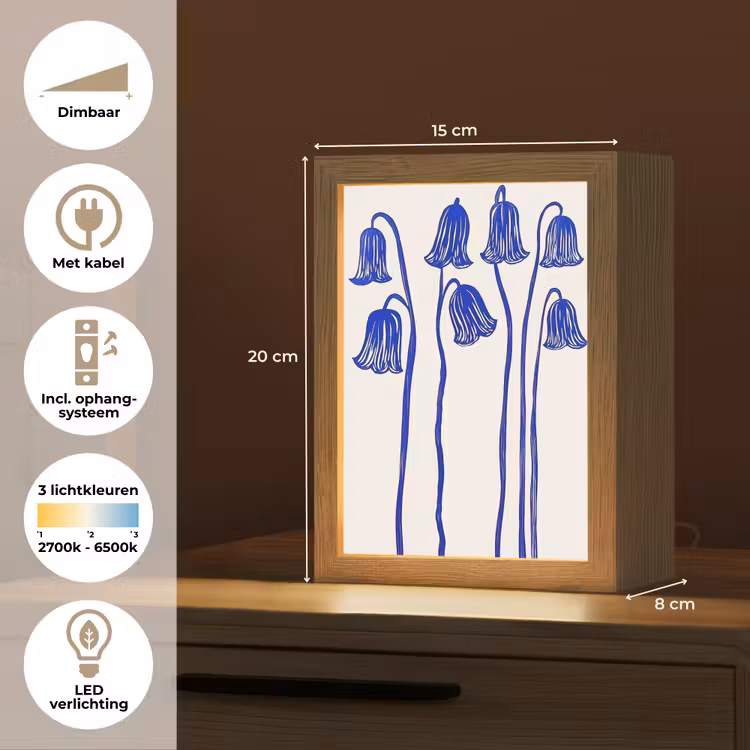 Bloemen - Blauw - Lijnen - Bloemblaadjes Light Box met kabel (Tafellamp) klein -USP_NL