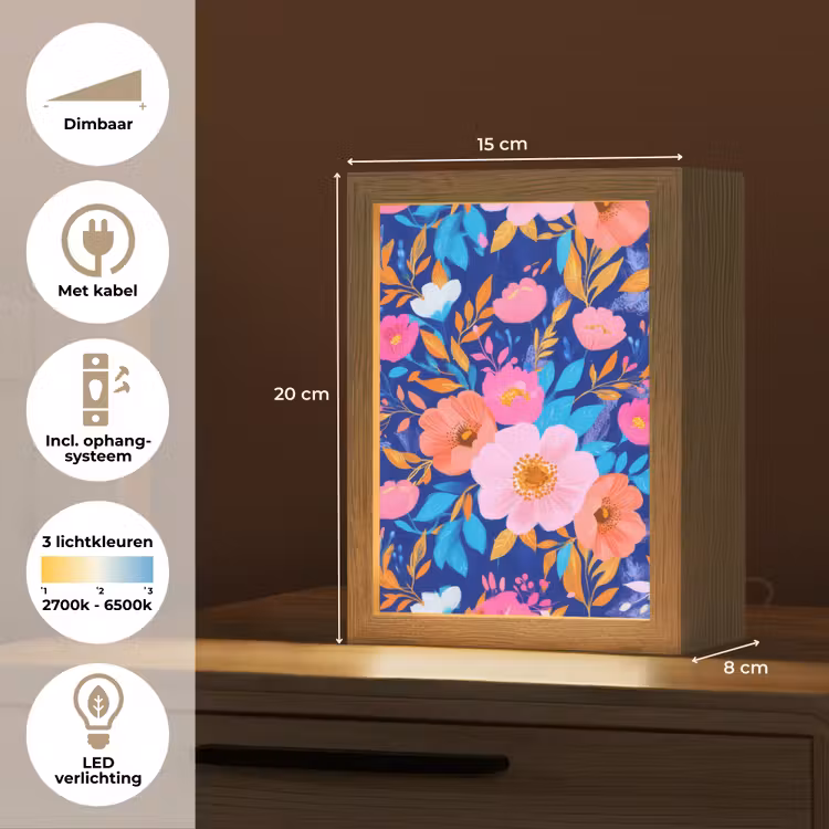 Bloemen - Blauw - Roze Light Box met kabel (Tafellamp) klein -USP_NL