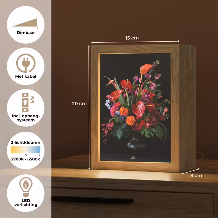 Bloemen - Boeket - Sierlijk Light Box met kabel (Tafellamp) klein -USP_NL