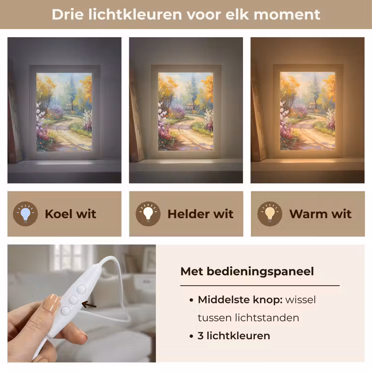 Bloemen - Bomen - Kunst - Watercolor Light Box met kabel (Tafellamp) klein -USP_lichtkleurNL