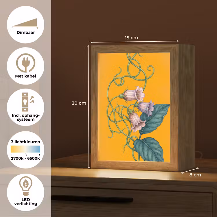 Tafellamp - Bloemen - Botanisch - Geel - Bloemen - Botanisch - Geel Light Box met kabel (Tafellamp) klein