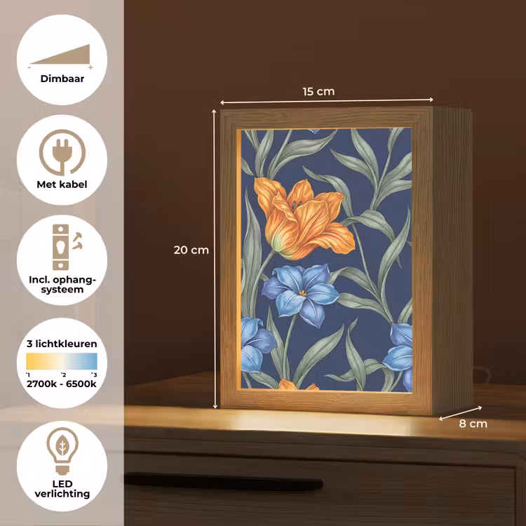 Tafellamp - Bloemen - Botanisch - Patroon - Bloemen - Botanisch - Patroon Light Box met kabel (Tafellamp) klein