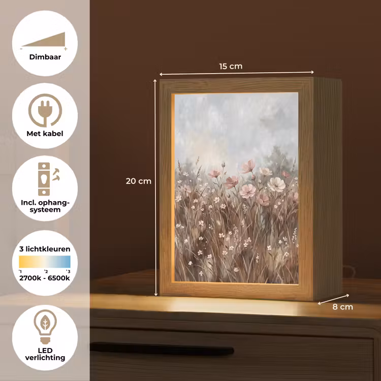 Bloemen - Botanisch - Schilderij - Pastel - Rustiek Light Box met kabel (Tafellamp) klein -USP_NL