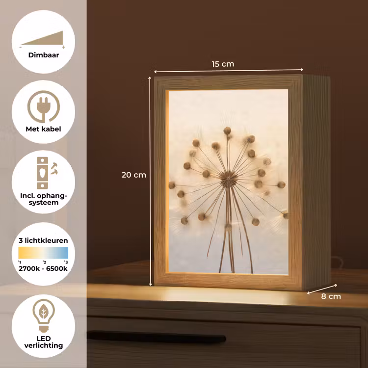 Bloemen - Bruin - Planten - Botanisch Light Box met kabel (Tafellamp) klein -USP_NL