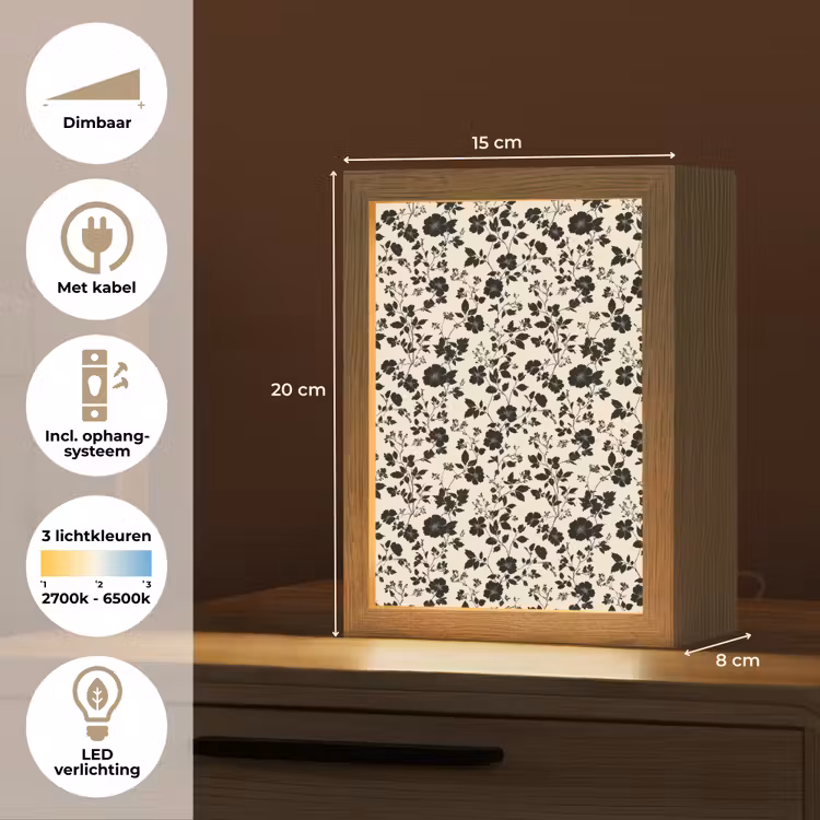 Bloemen - Dessin - Zwart Light Box met kabel (Tafellamp) klein 925 -USP_NL