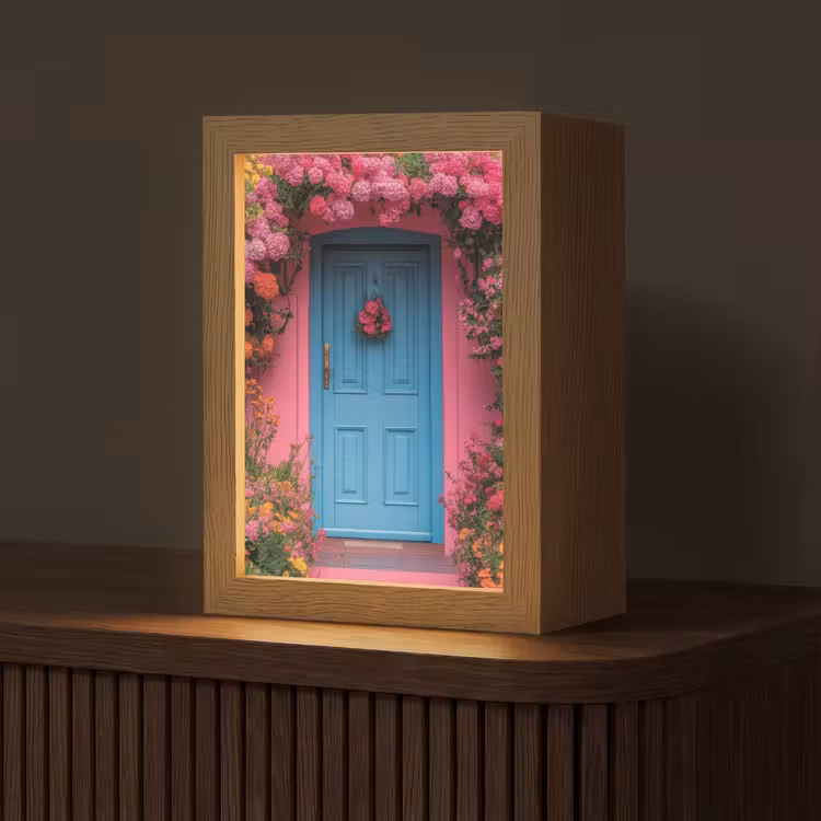 Bloemen - Deur - Roze Light Box met kabel (Tafellamp) klein -z3d_website