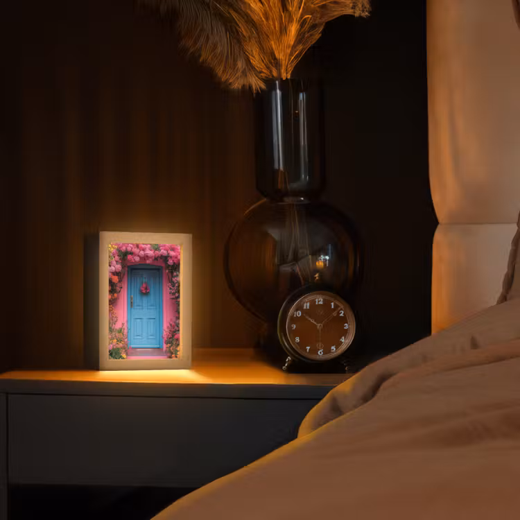 Bloemen - Deur - Roze Light Box met kabel (Tafellamp) klein -sfeer1