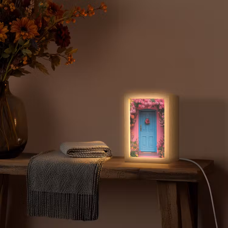 Bloemen - Deur - Roze Light Box met kabel (Tafellamp) klein -sfeer4
