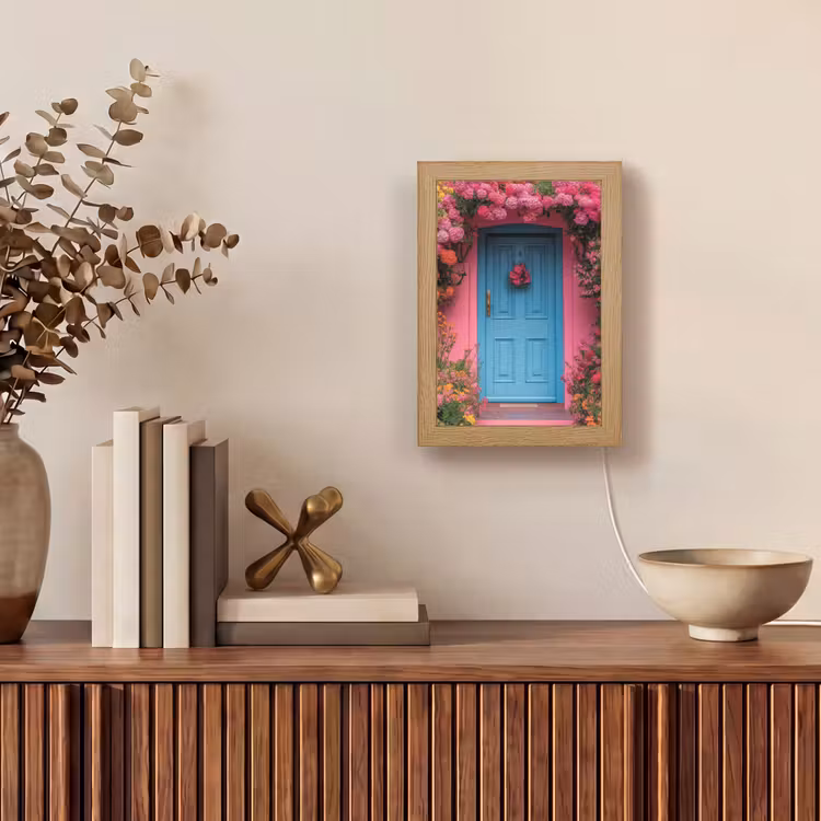 Bloemen - Deur - Roze Light Box met kabel (Tafellamp) klein -sfeer2