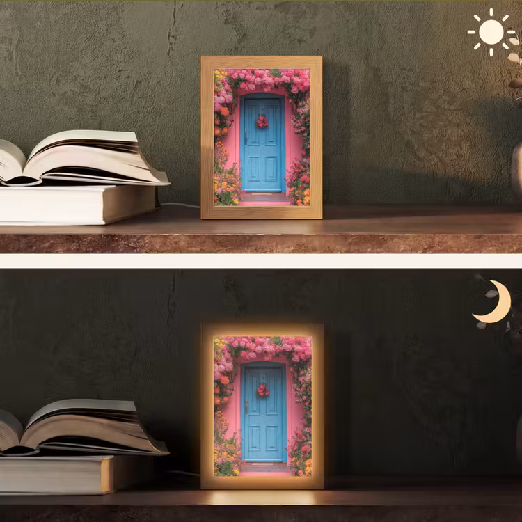 Bloemen - Deur - Roze Light Box met kabel (Tafellamp) klein -sfeer3