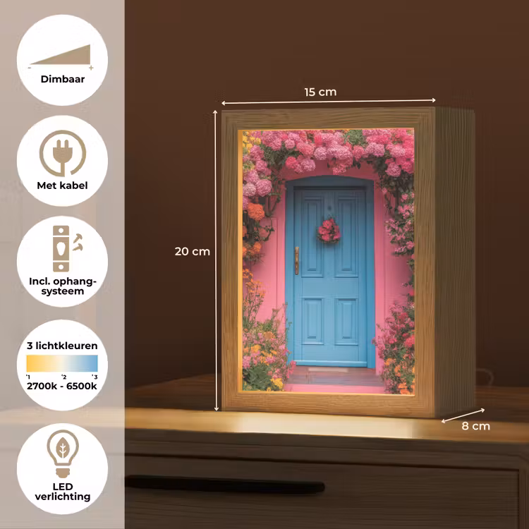 Bloemen - Deur - Roze Light Box met kabel (Tafellamp) klein -USP_NL