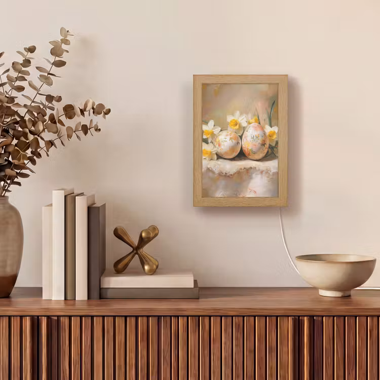 Bloemen - Eieren - Geschilderd Light Box met kabel (Tafellamp) klein -sfeer2